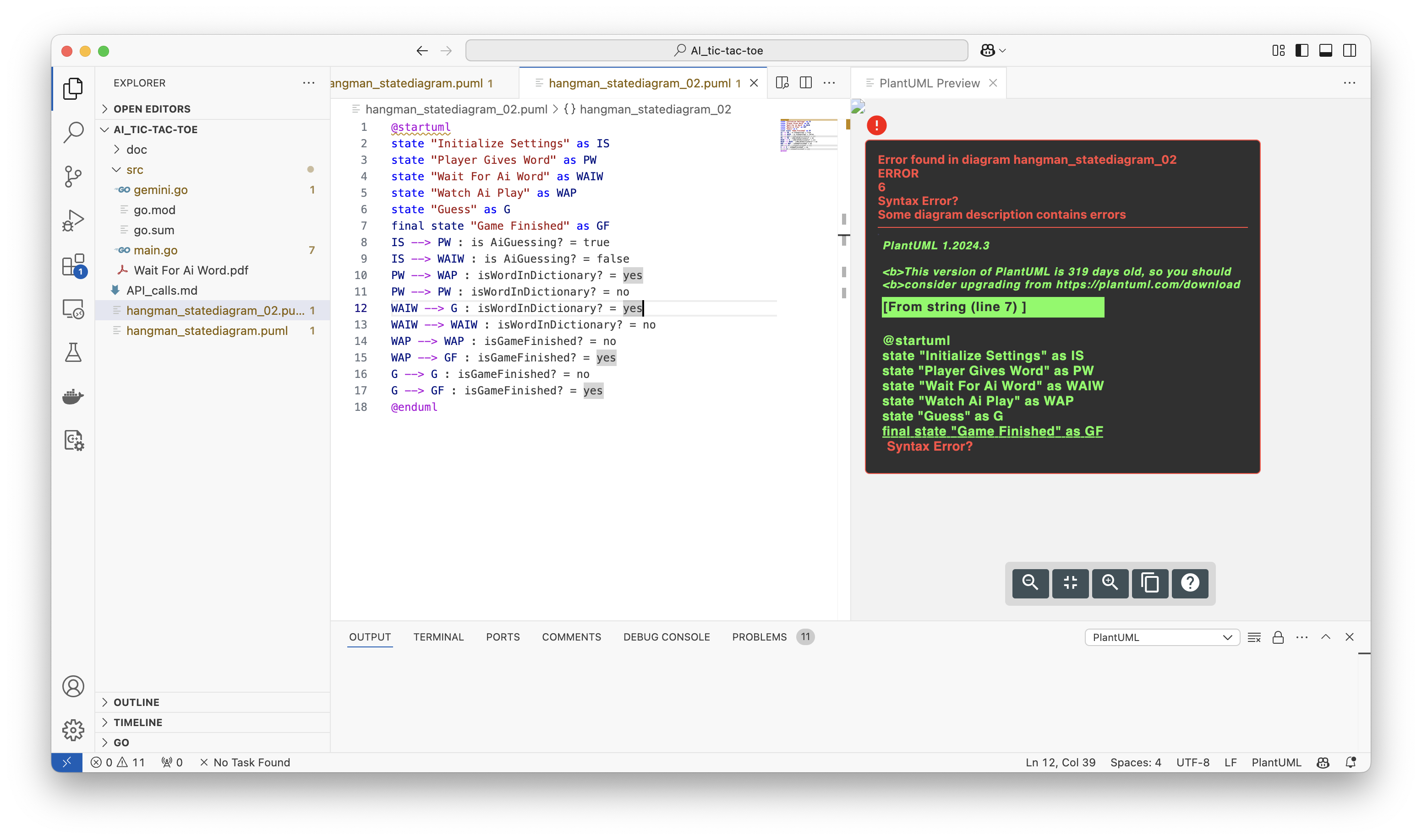 The new result. It has a bug message.